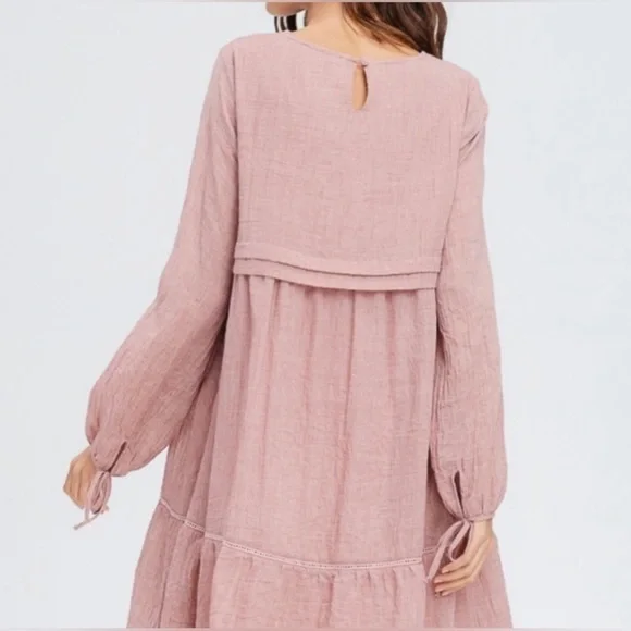 CRESCENT gauzy flowy skirt empire waist baby doll dress tie sleeve spring summer - Picture 7 of 17